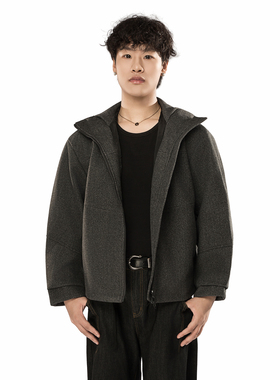 Simple R【连帽卫衣】质感毛呢夹克男秋冬款加厚保暖潮牌廓形开衫
