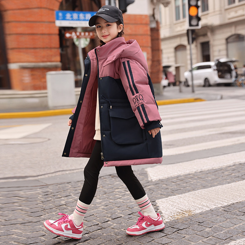 英国next sara女童羽绒服中长款2023新款中大童洋气加厚儿童外套