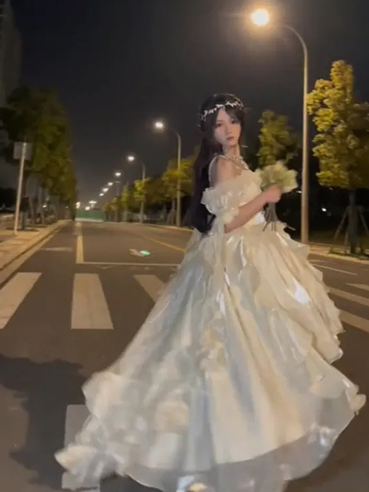 생성 색상 꽃 웨딩 드레스 로리타 드레스 OP 드레스 로리타 중공업 후행 무성한 공주 드레스