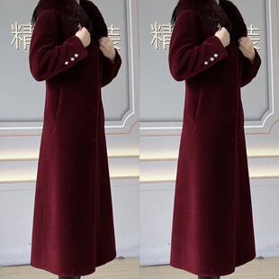 海宁2025新款女士高档大衣羊剪绒022狐狸毛领修身1.2米奢华有里衬
