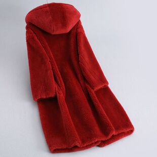 海宁皮草2025冬新款秋冬泰迪熊大衣连帽长款纯羊毛复合皮毛一体女