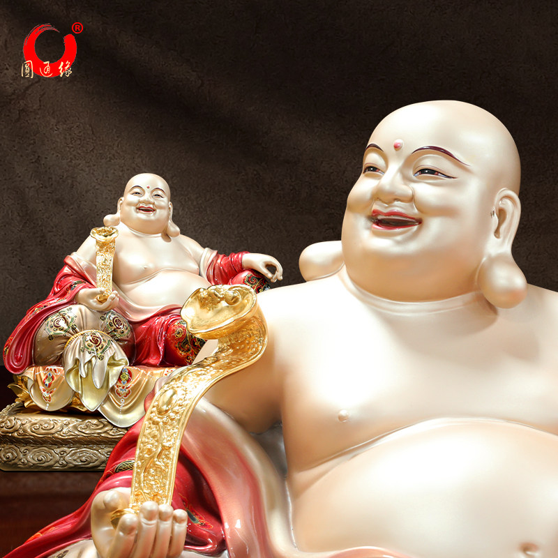 纯铜彩绘弥勒佛祖佛像家用供奉摆件寺庙供奉弥勒佛大肚笑佛客弥勒