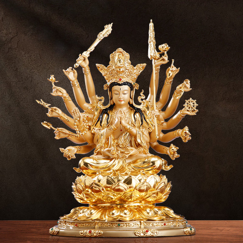 准提佛母像铜贴金准提胝台湾观音菩萨十八臂铜像佛像佛堂寺庙摆件