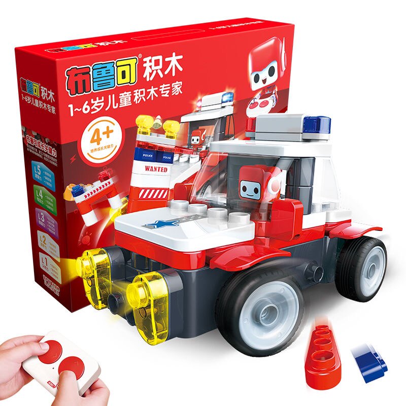 百变布鲁可布布遥控百变警车儿童玩具益智拼插大颗粒积木车62101