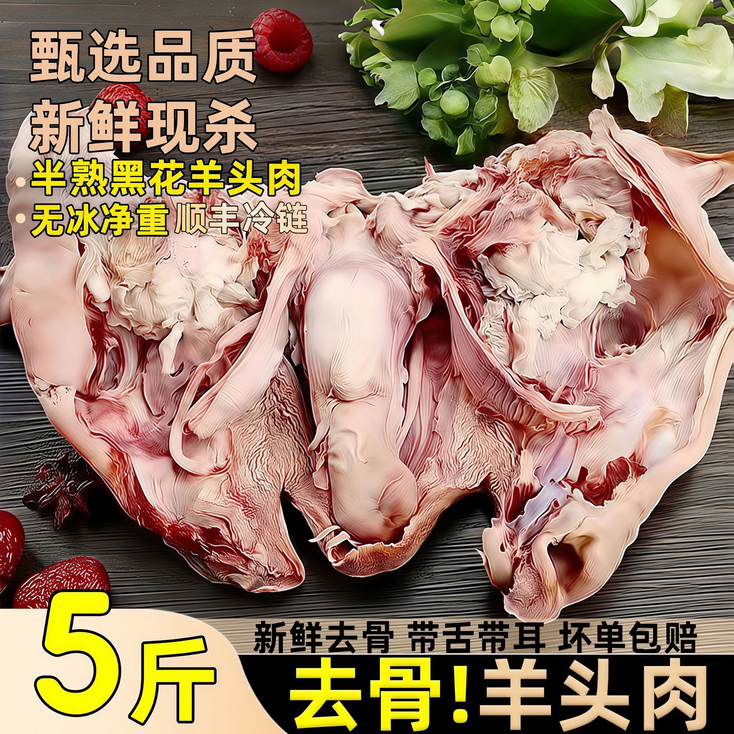 羊头肉黑花羊头肉新鲜去骨鲜冻整只非全熟精修羊脸肉顺丰次日达