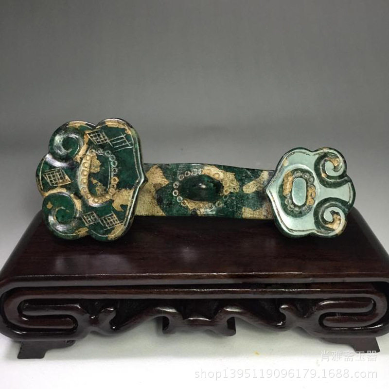 高古玉老玉岫玉玉如意摆件岫玉干青色玉如意灵芝把件仿古玉