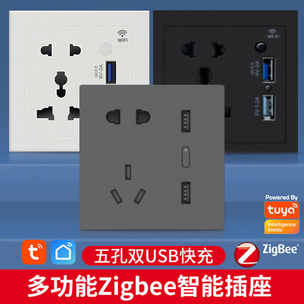 涂鸦zigbee智能墙壁通用插座 手机app智能定时双usb快充86型