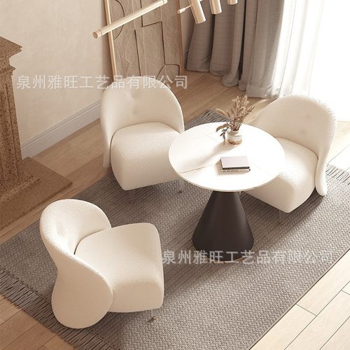 北欧酒店羊羔绒扇贝沙发 餐厅休闲洽谈沙发桌椅组合 洽谈一桌