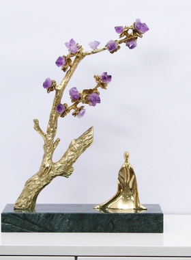 新中式黄铜水晶发财树摆件客厅玄关电视柜酒柜书柜送礼装饰品