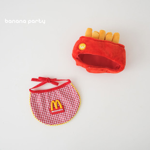 宠物狗狗猫咪口水巾红色格子麦门服务员角色扮演围兜薯条汉堡装扮