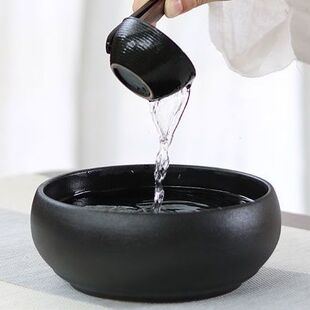 德化陶瓷茶洗大号家用茶具套装配件日式洗杯容器手工黑陶复古杯洗