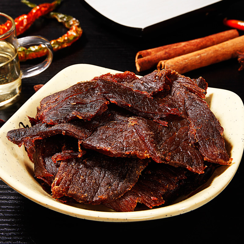 【牛小主】湖岭手撕牛肉干温州特产黄牛肉沙爹辣大片桶装净重500g
