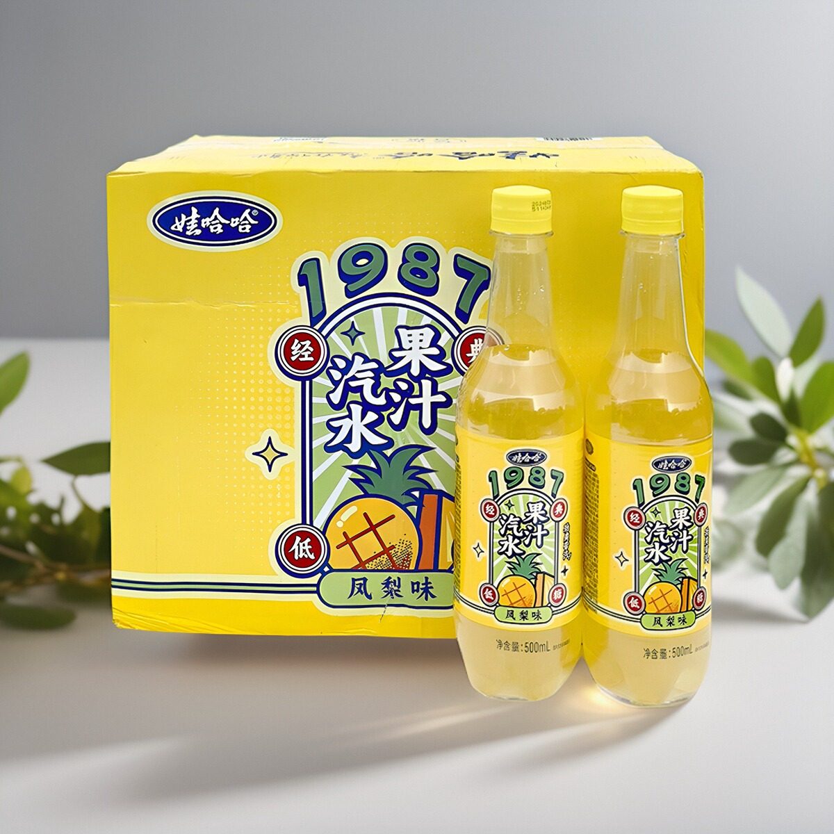 娃哈哈凤梨味低糖果汁汽水饮料经典1987国风饮品500ml大瓶汽水