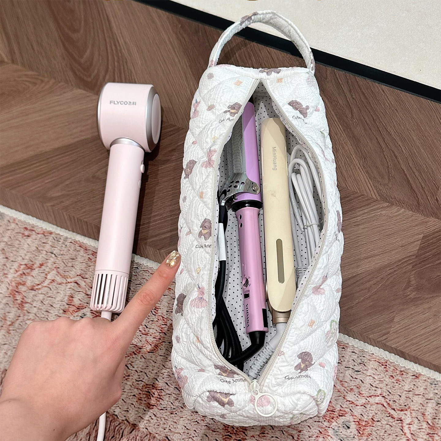 可爱小狗吹风机收纳包旅行拉链卷发棒收纳袋出差便携直板夹收纳包