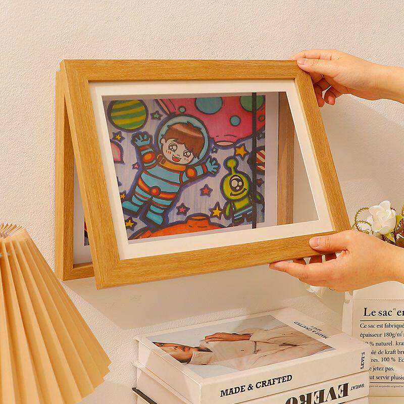 A4a3儿童画框8K开收纳画纸小孩作品翻盖可替换展示木质相框架储存