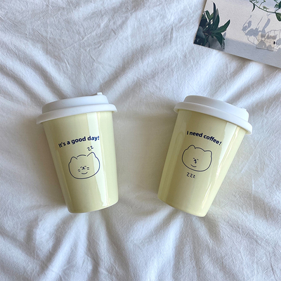 自制咖啡店周边小猫咪随身便携杯