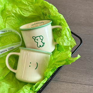 笑脸小狗~原创可爱卡通陶瓷杯马克杯子大容量果汁礼物礼盒装牛奶