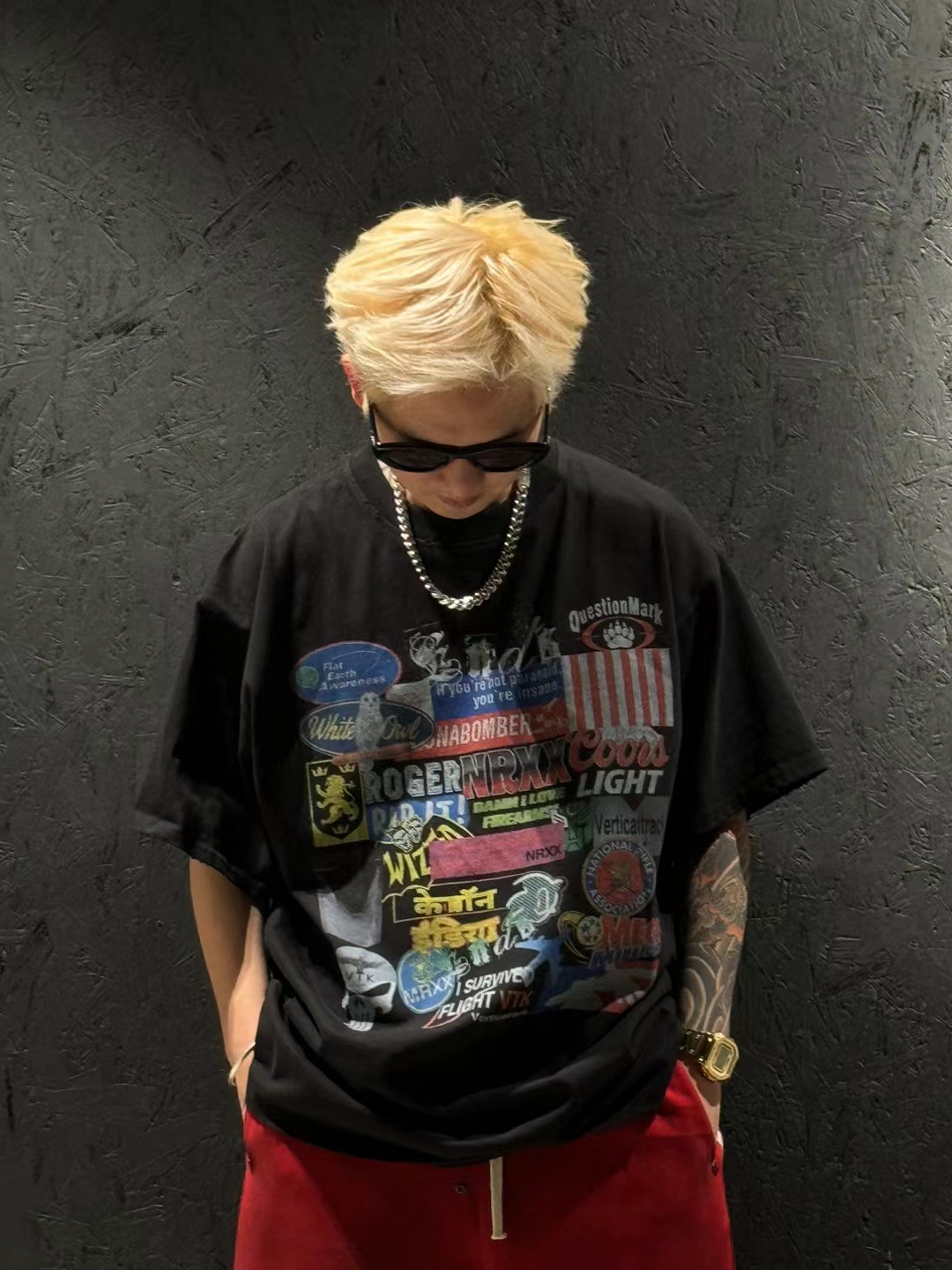 美式街头重磅纯棉T恤宽松休闲嘻哈涂鸦印花男女同款圆领短袖