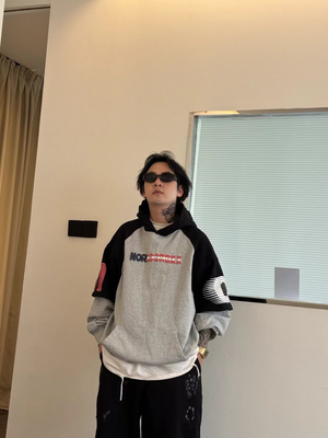 【AB面撞色卫衣】秋冬新款美式复古拼接字母印花连帽卫衣男女同款