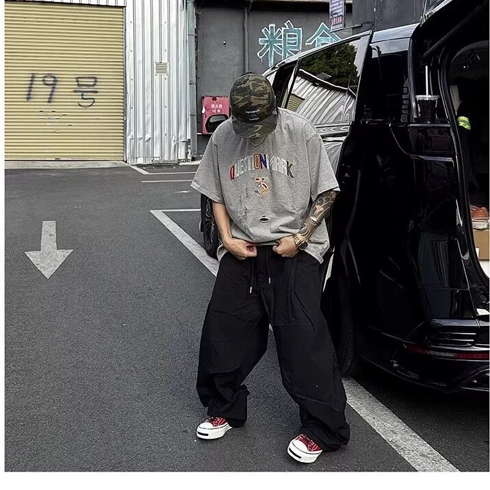 美式流行刺绣字母印花短袖T恤