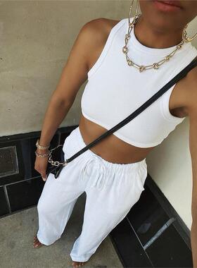 Crew Neck Ribbed Sports Vest Sexy Racer Back Cropped Top