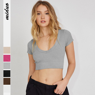 Sexy Top Fashion Slim neck sleeved Short Threaded Women