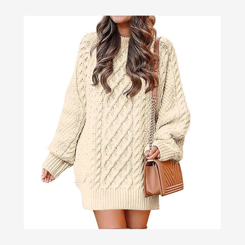 Women's Round Neck Long Sleeve Large Profile Twisted Knitted