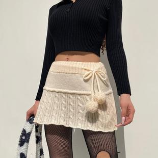 Women Fashion INS Style Twist knitted Skirt Ball Decorating