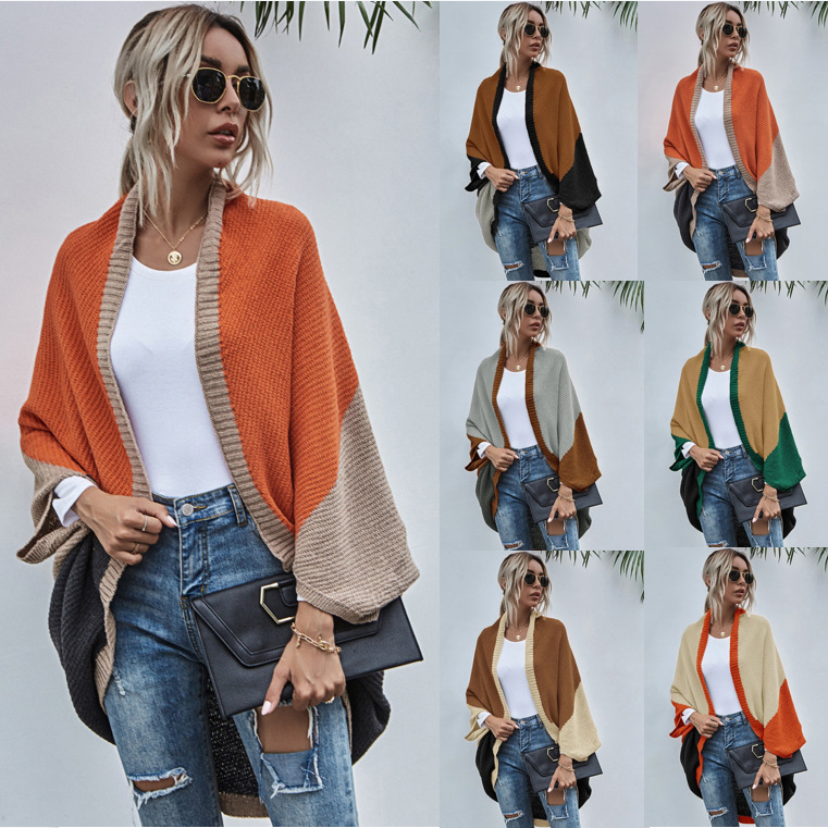 Contrasting shawl 2021 color matching knitted cardigan sweat