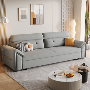 高端棉麻沙发床小户型客厅折叠两用真皮多功能单双直排2024年新款