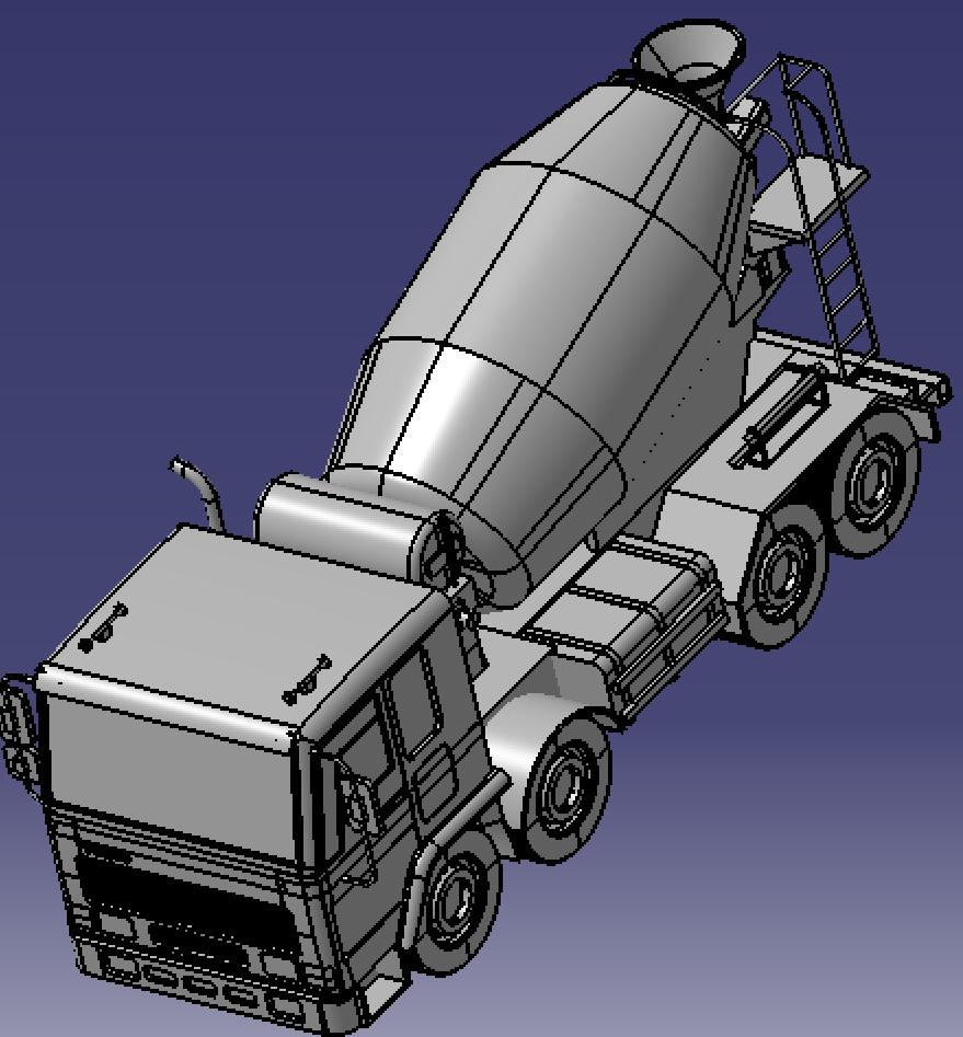 7.75米混凝土搅拌车汽车简化卡车三维几何数模型3D打印stp素材dwg