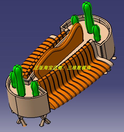 带植物的双面公园长凳椅子花盆Inventor 3D三维模型 几何数模建模