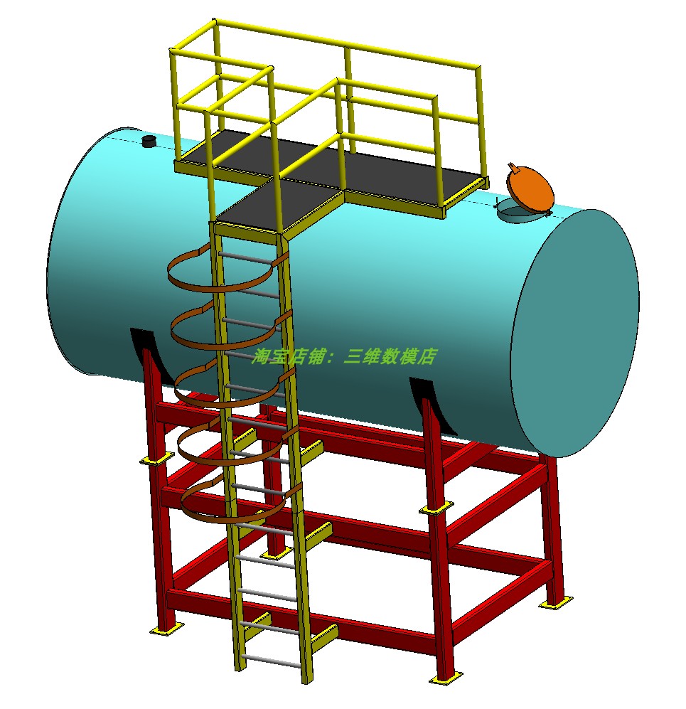圆桶水箱铁架水塔3D三维几何数模型圆筒铁桶楼梯骨架stp铁塔水桶