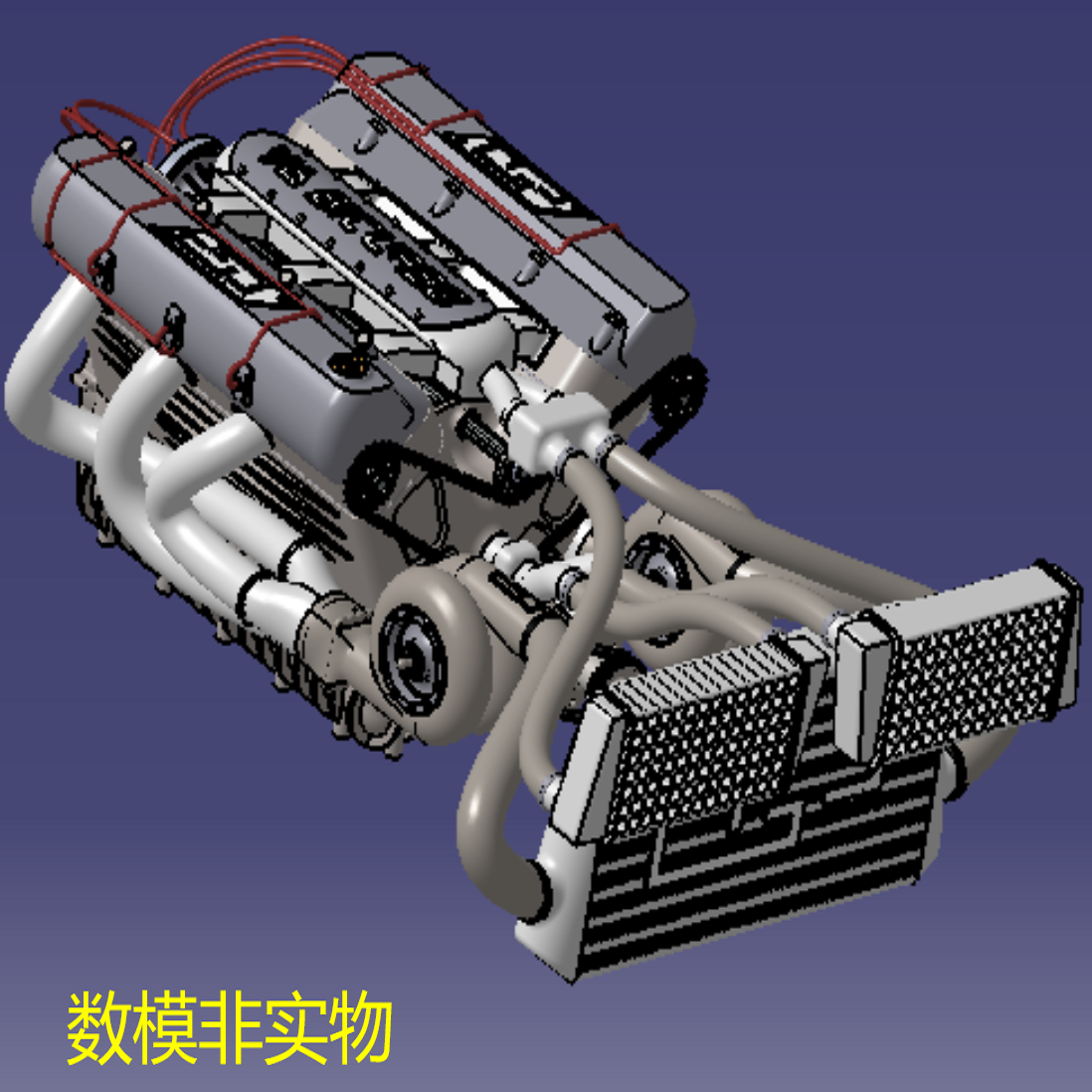 v6汽油车发动机3d三维几何数模型详细构造活塞曲轴散热器涡轮增压