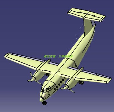 水平尾翼固定翼大客机螺旋桨飞机3D三维几何数模型曲面双发动机