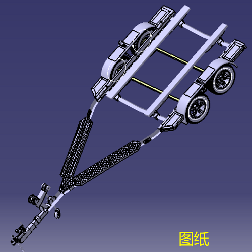 5米游艇船用拖车架托架3D三维几何数模型stp图纸钢板弹簧悬架图纸