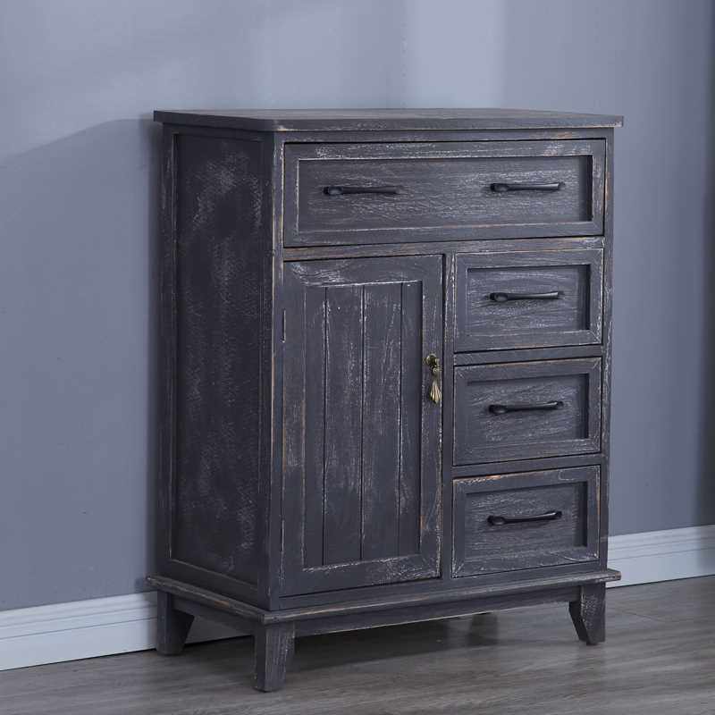 正品地中海复古斗柜做旧柜子美式实木床头柜田园储物柜韩式收纳柜