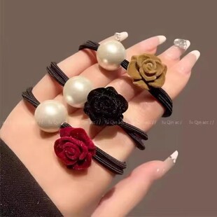 法式气质复古玫瑰花头绳发圈高弹力扎马尾发绳高级感发饰橡皮筋女