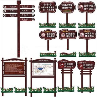 指示牌路标木制公共场所河边水深立式 引导牌小区介绍立牌商场制作