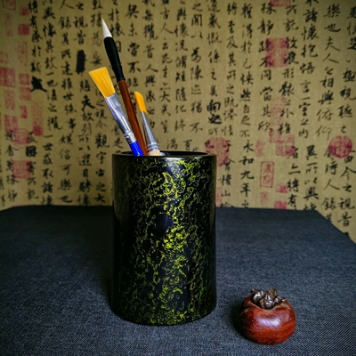 非遗大漆桌面收纳筒整木笔筒茶筒