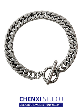CHENXI 嘻哈古巴手链小众ins简约潮酷街头男女欧美手环钛钢不掉色