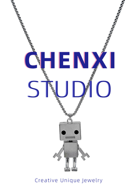 CHENXI蹦迪嘻哈活动机器人钛钢项链欧美个性潮男士情侣挂件吊坠