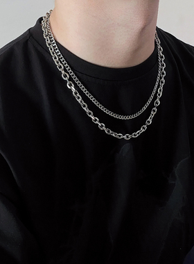 CHEN XI 双层项链男钛钢不掉色ins冷淡风嘻哈潮酷个性简约锁骨链