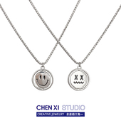 CHENXI 双面表情项链男生嘻哈潮土酷ins小众设计锁骨链情侣配饰女