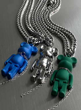 CHEN XI 克莱因蓝小熊项链男女潮酷小众嘻哈冷淡风锁骨链配饰