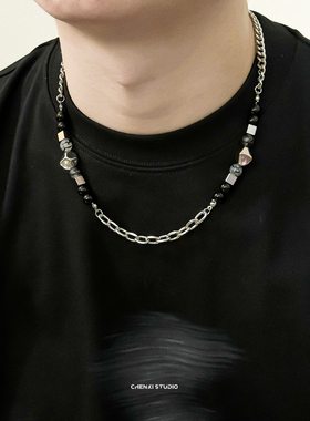 2025新款水墨黑色串珠高级感男生项链小众新中式锁骨链女