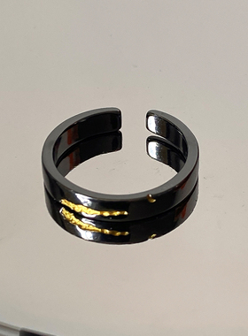 开口可调节小众黑金色男戒指