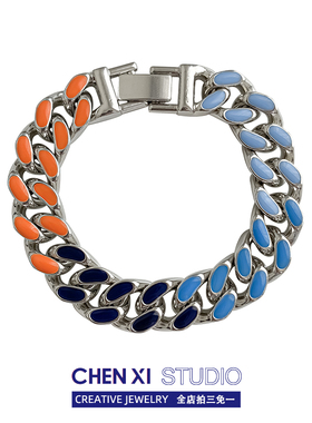 CHENXI 彩色高街风格古巴手链男嘻哈女同款滴胶撞色粗款手饰潮酷