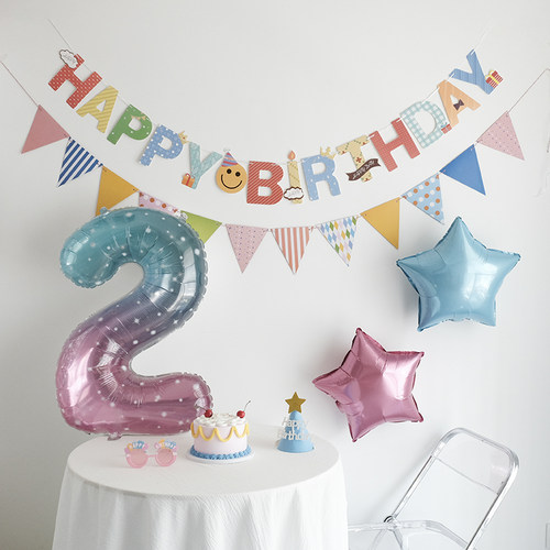 韩系宝宝2周岁生日布置背景道具