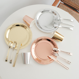 ins轻奢派对餐具一次性环保高级感纸盘杯子套装北欧风格生日布置